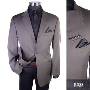 BOSS Hugo Boss Men 3 Button Blazer 38R 100 Wool Solid Brown Coat Jacket Blazer
